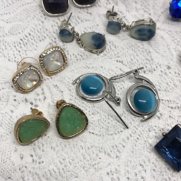 𝅺Bundle lot 9 classy elegant earrings bejeweled faux gemstone look post dangle. - Picture 2 of 7